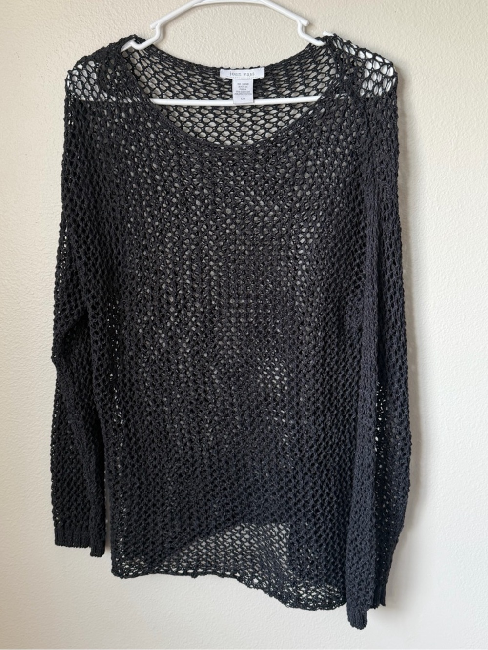 Joan Vass Black Mesh Open Knit Sweater - Large - Sheer Boho Tunic Large